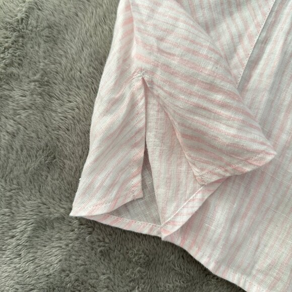 J. Jill Love Linen Pink White Striped Button Down Shirt MEDIUM Long Sleeve Tunic - Picture 5 of 6